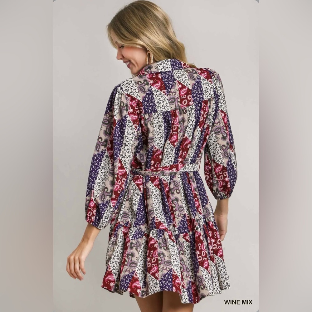 Mixed Print Collared Button Down Dress - Picture 4 of 4